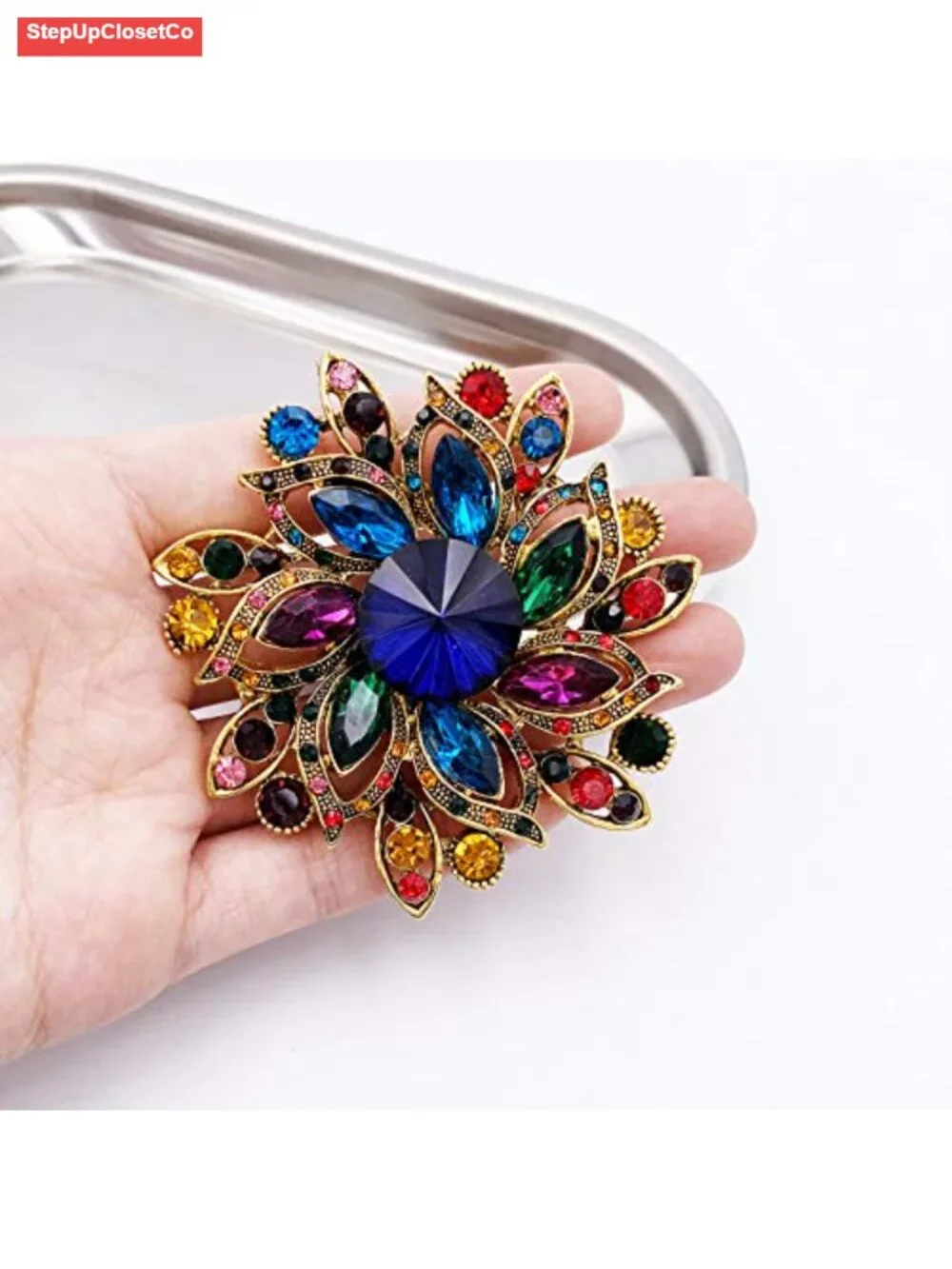 Vintage Crystal Flower Brooch for Women Wedding Party Pin